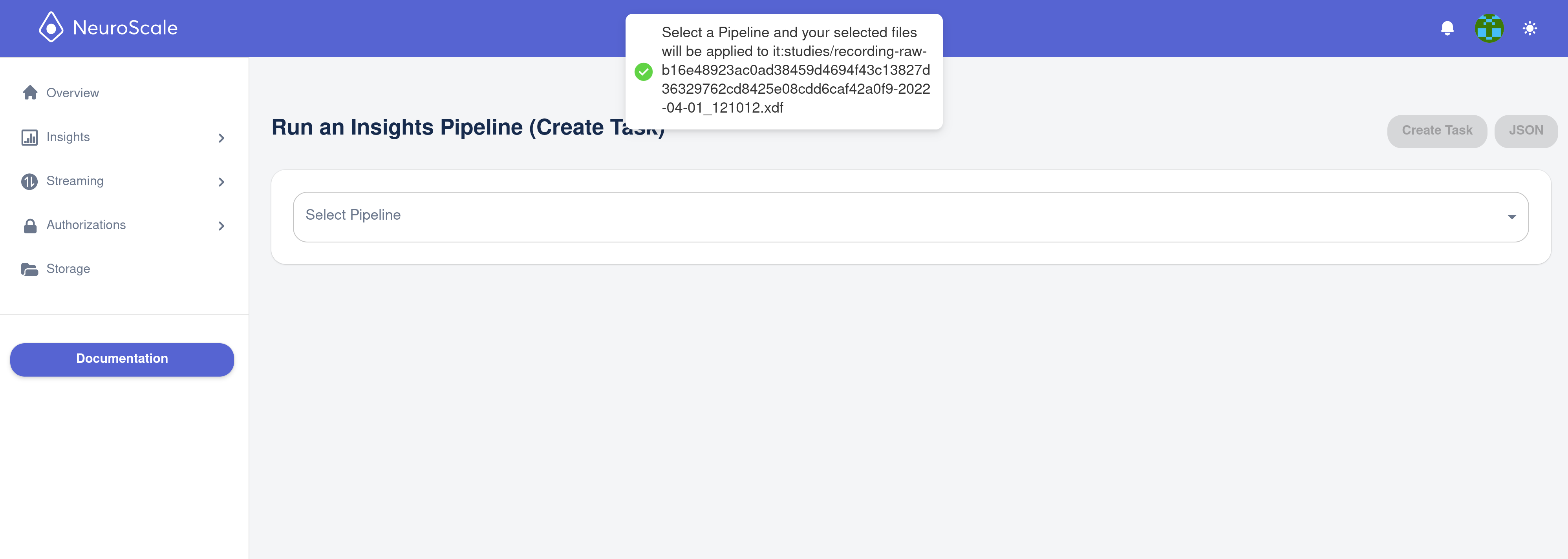 Figure 2. Task creation page