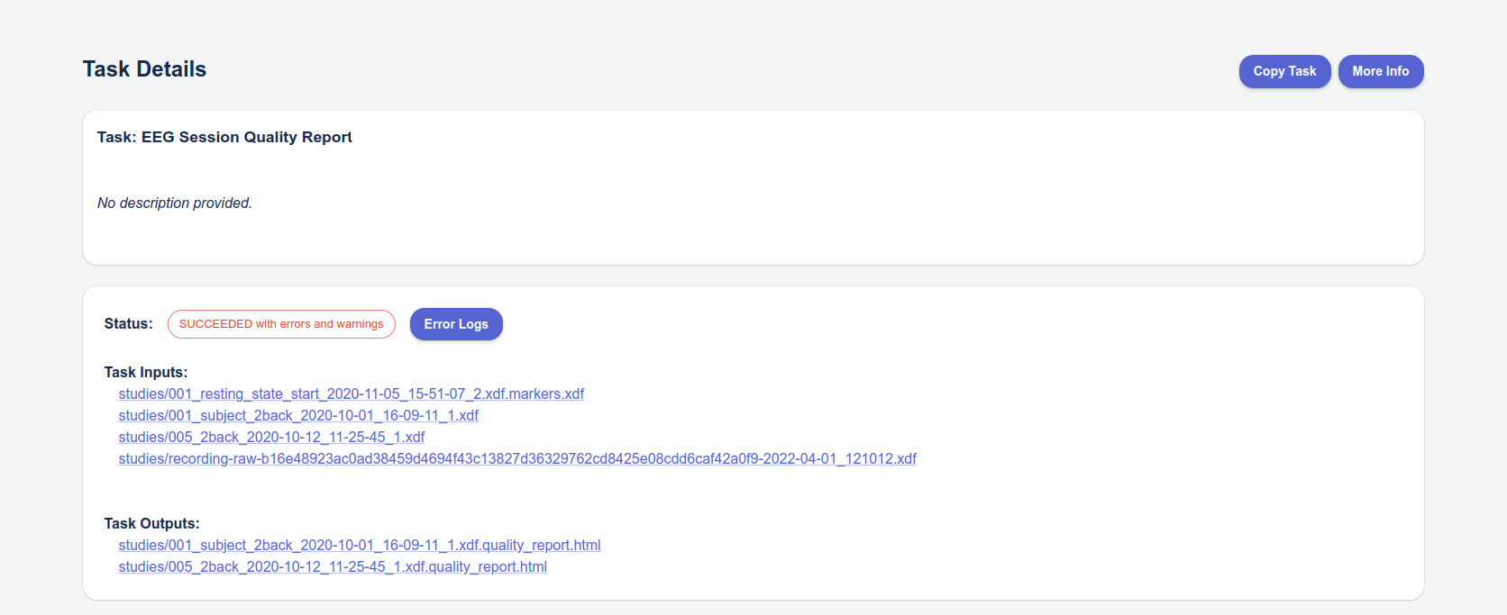 Insights pipeline task which completed but had errors