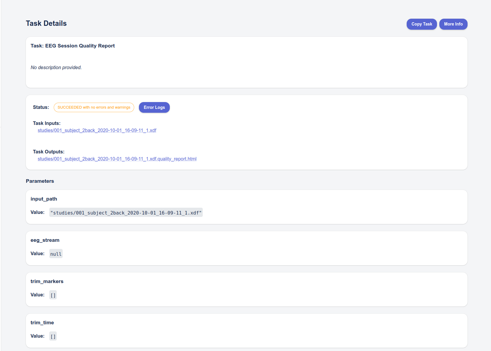 View Task details page