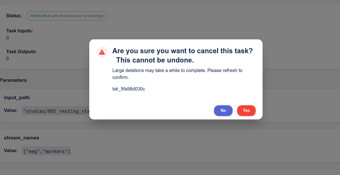 Cancelling a running Insights pipeline Task