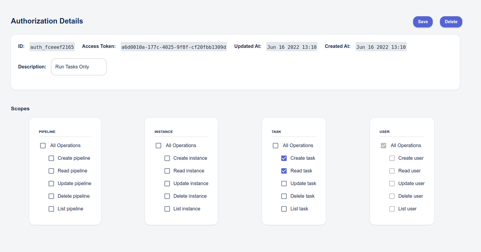 Editing an existing authorization token.