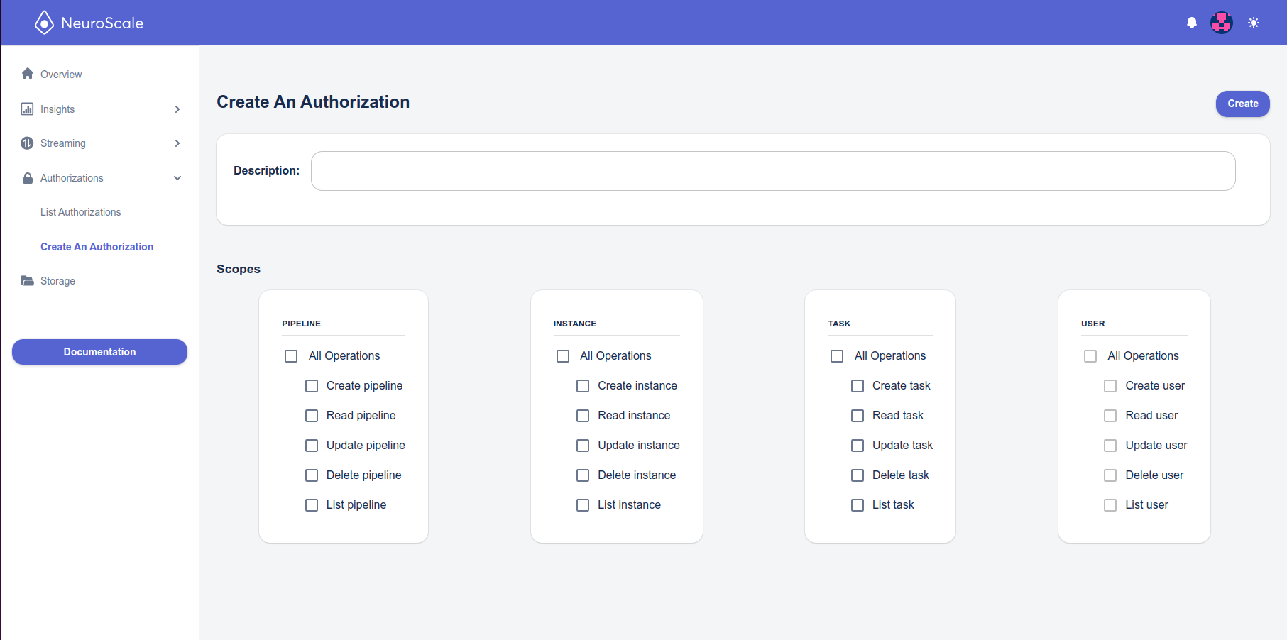 Creating a new authorization