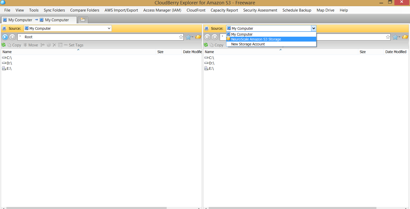 Select Amazon S3 account