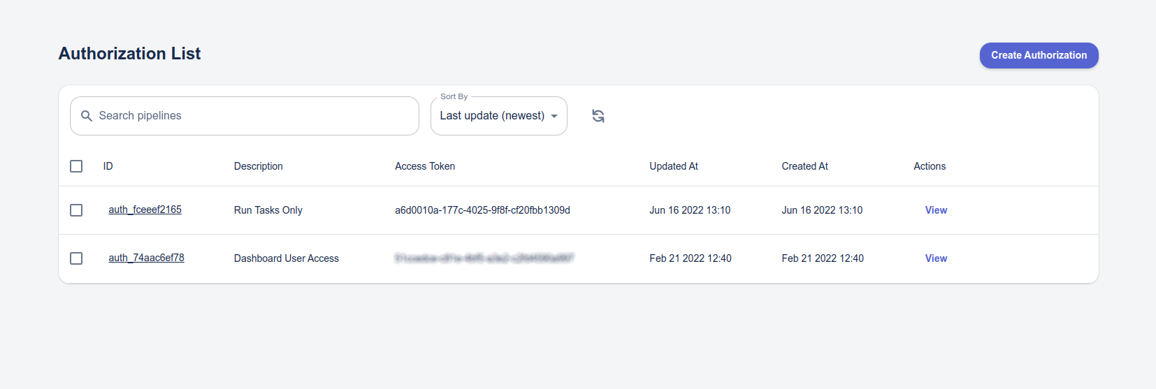 List authorization tokens