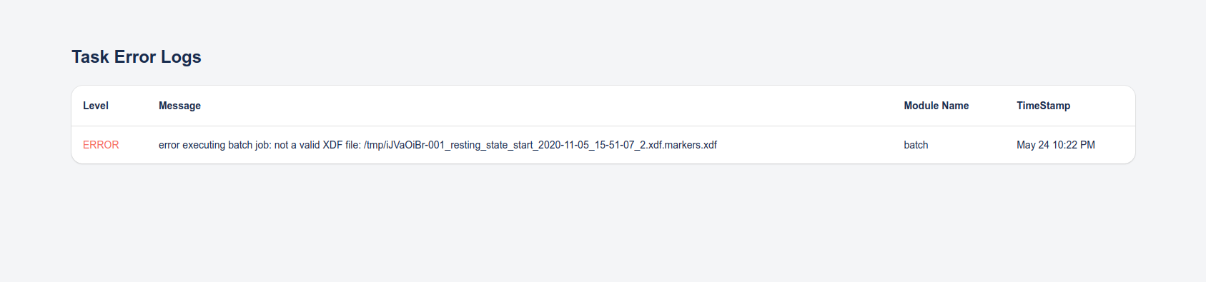 Error logs from a Task